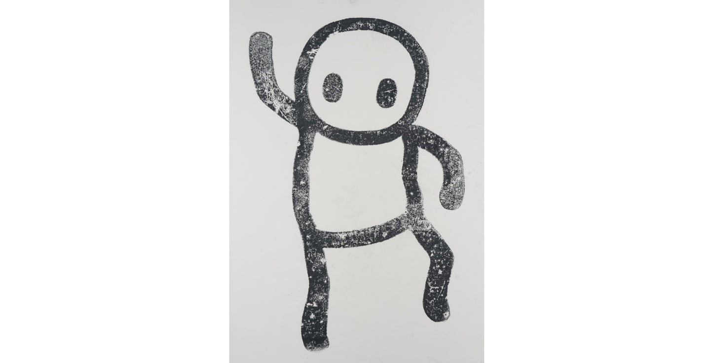 Stik "Stik Stamp" unique rubber ink stamp print on wove hemp paper. A rare street art piece available at Creed Gallery, the premier Art Gallery near London for Virginia Water and Wentworth collectors.