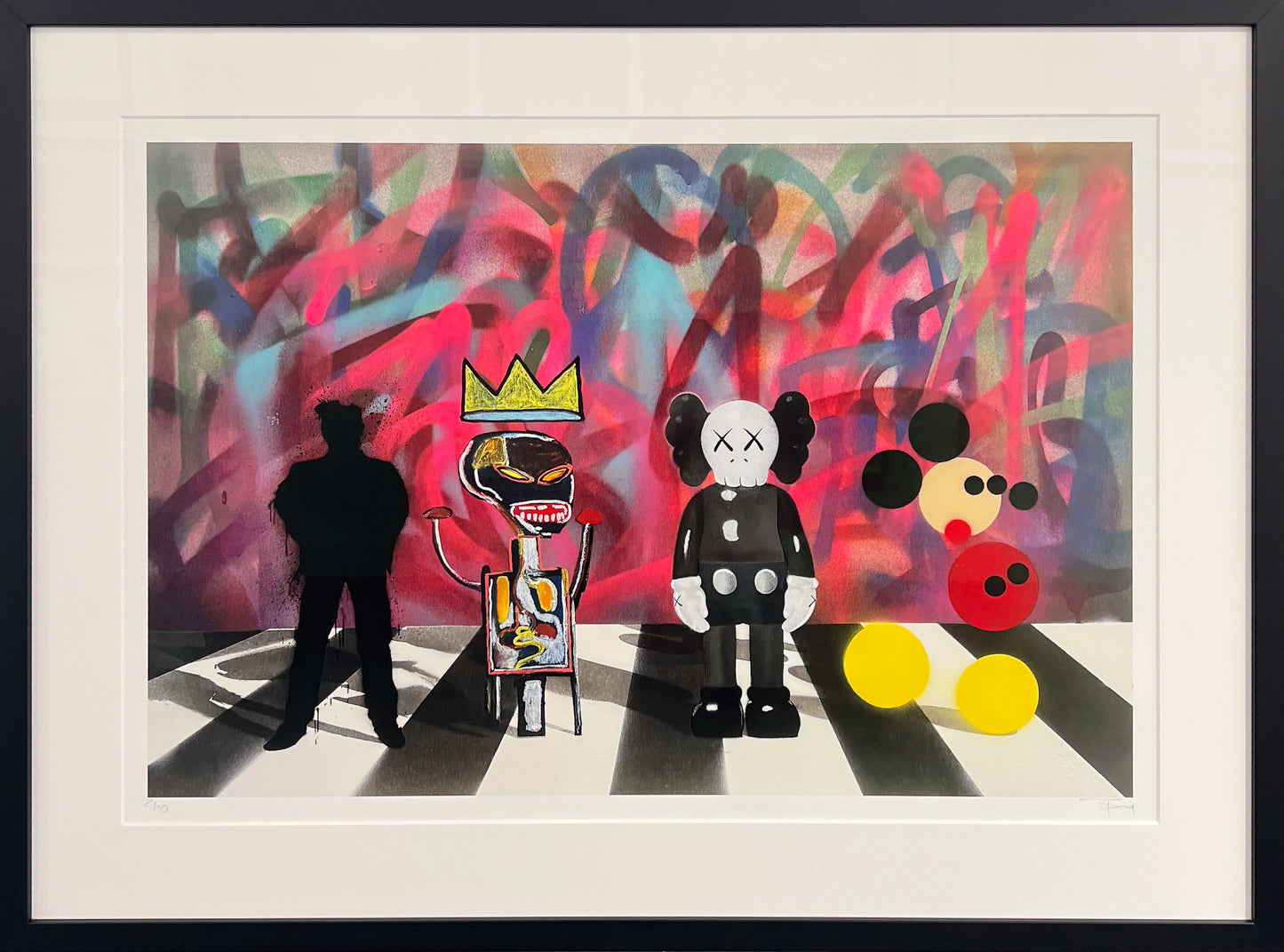TBOY The Icons artwork, featuring Banksy, Basquiat, and KAWS motifs on a neon graffiti background, framed and available now at Creed Gallery, serving Ascot and Virginia Water.