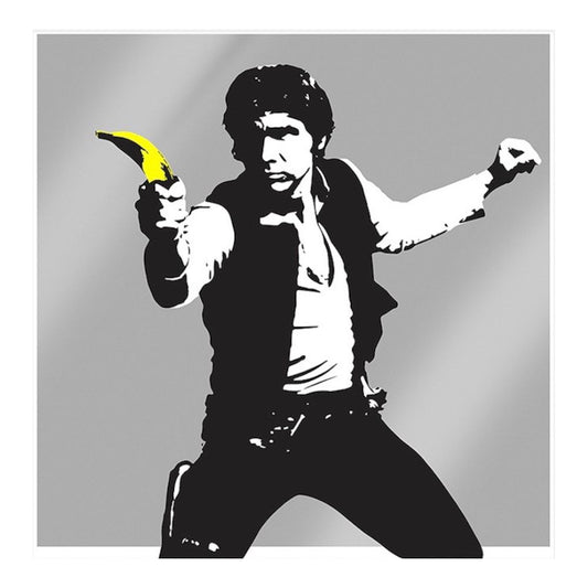 Thirsty Bstrd "Han Solo Banana" (Silver Edition) signed limited edition screenprint. A satirical Star Wars stencil subverting the famous Maurizio Cattelan banana. Available at Creed Gallery Ascot, the premier art gallery for Windsor, Bray, and Eton collectors.