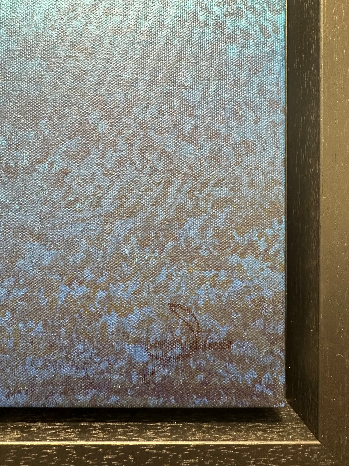 Vincent Devine 'Abundance' original painting, detail showing the artist's signature in the lower right corner. Creed Gallery, Ascot. 