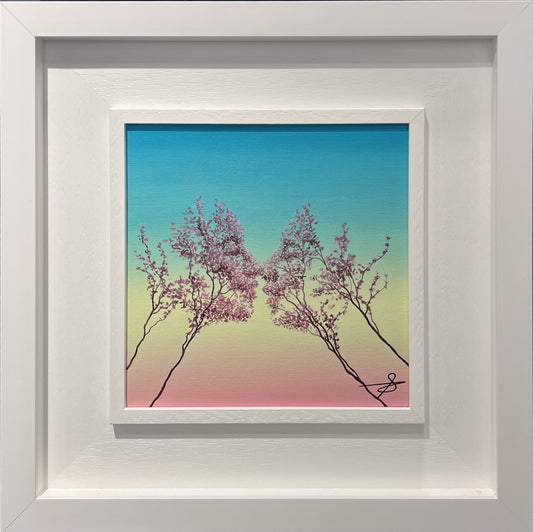 Vincent Devine painting Rainbow Kissing, a square-format piece in his Neo-Dimensionist style